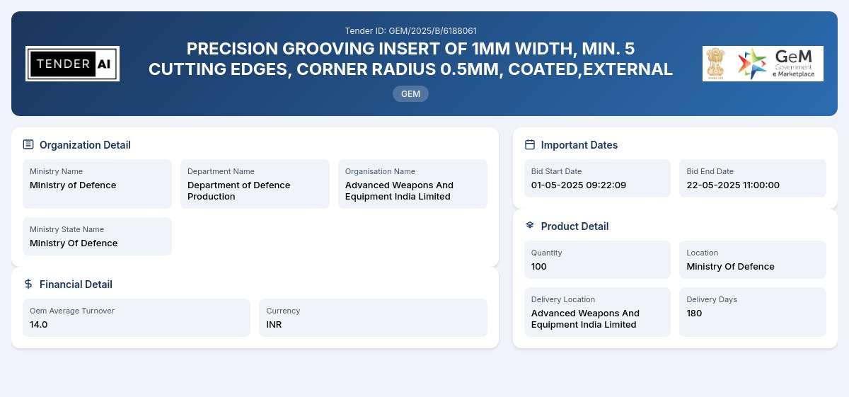Department of Defence Production Tender by Advanced Weapons And Equipment India Limited (389952979) Department of Defence Production Tender by Advanced Weapons And Equipment India Limited (389952979)