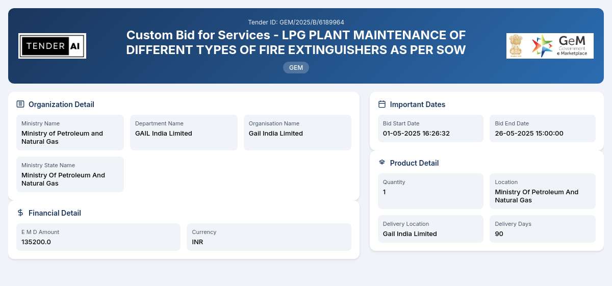 GAIL India Limited Tender by Gail India Limited (GEM/2025/B/6189964) GAIL India Limited Tender by Gail India Limited (GEM/2025/B/6189964)
