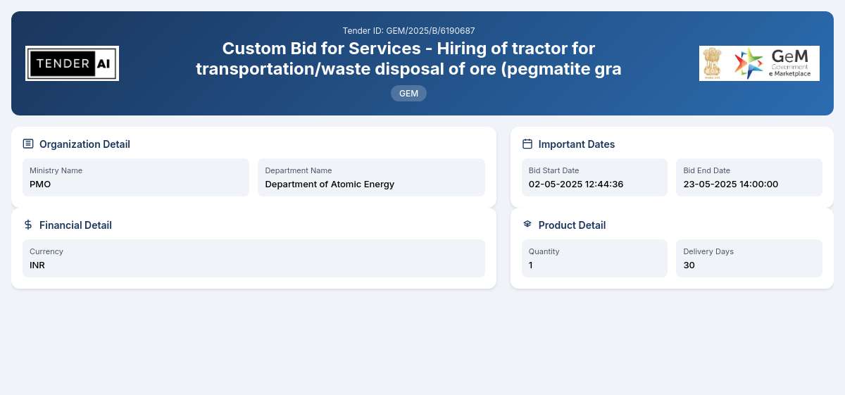 Department of Atomic Energy Tender by Atomic Minerals Directorate (GEM/2025/B/6190687)