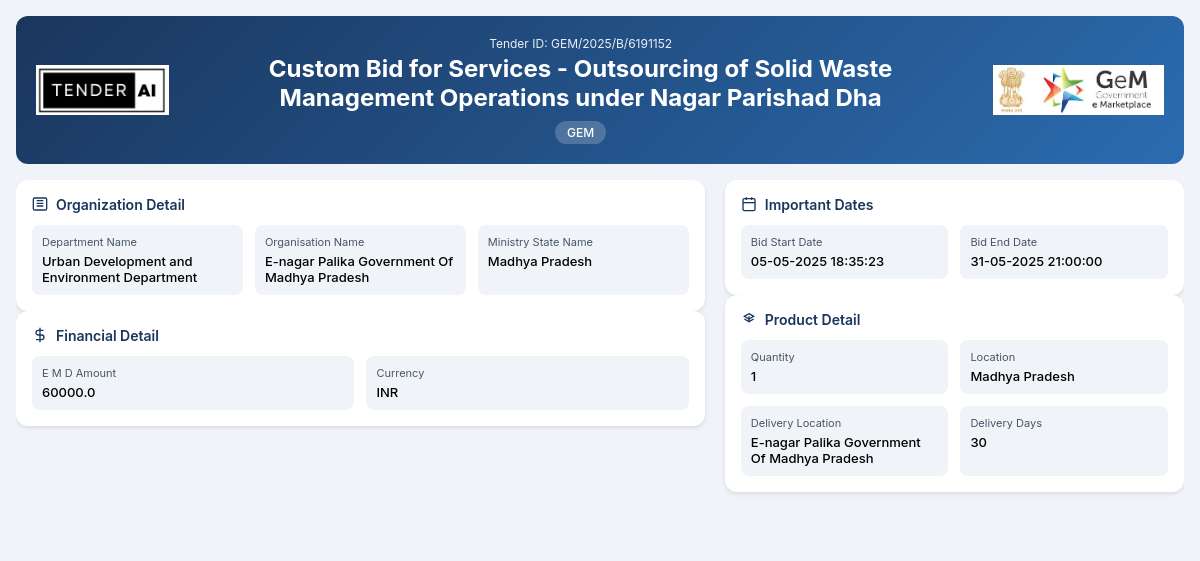 Urban Development and Environment Department Tender by E-nagar Palika Government Of Madhya Pradesh (1e0b932e0) Urban Development and Environment Department Tender by E-nagar Palika Government Of Madhya Pradesh (1e0b932e0)