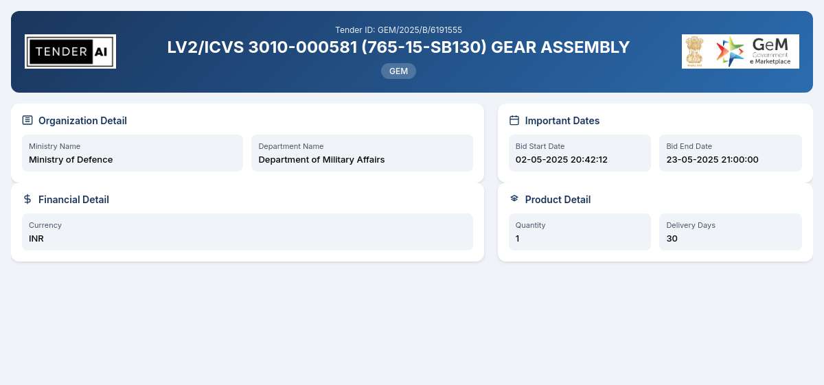 Department of Military Affairs Tender by Indian Army (GEM/2025/B/6191555) Department of Military Affairs Tender by Indian Army (GEM/2025/B/6191555)