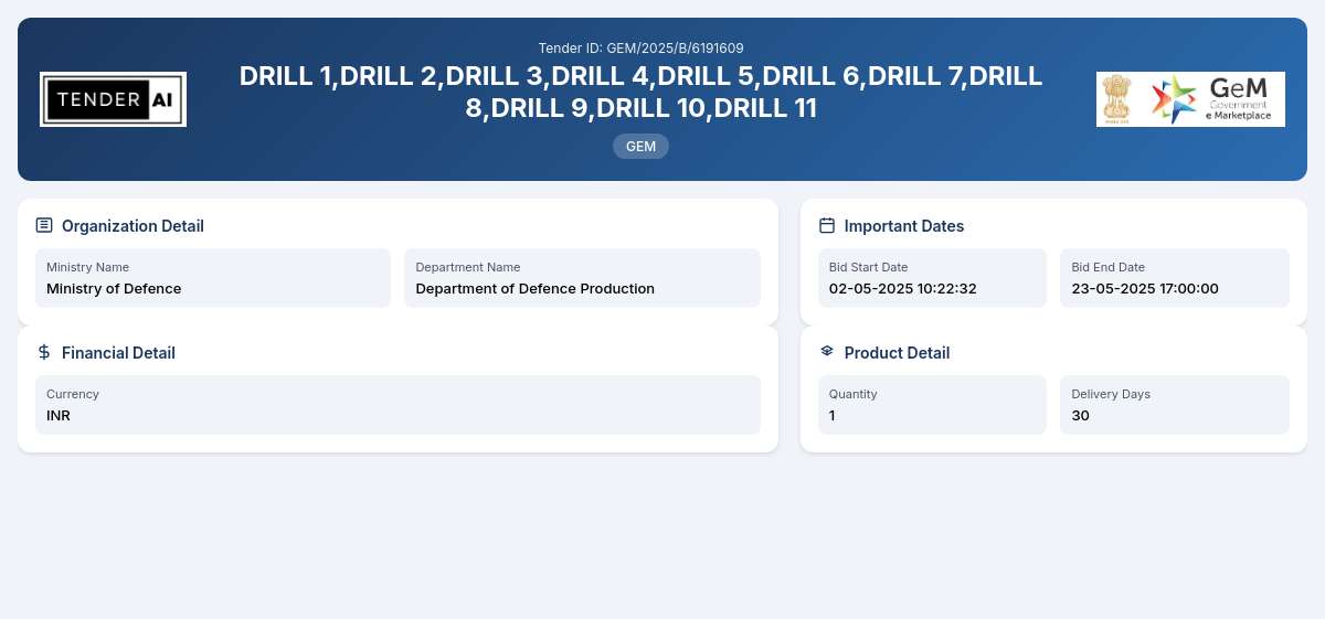 Department of Defence Production Tender by Hindustan Aeronautics Limited (hal) (GEM/2025/B/6191609) Department of Defence Production Tender by Hindustan Aeronautics Limited (hal) (GEM/2025/B/6191609)