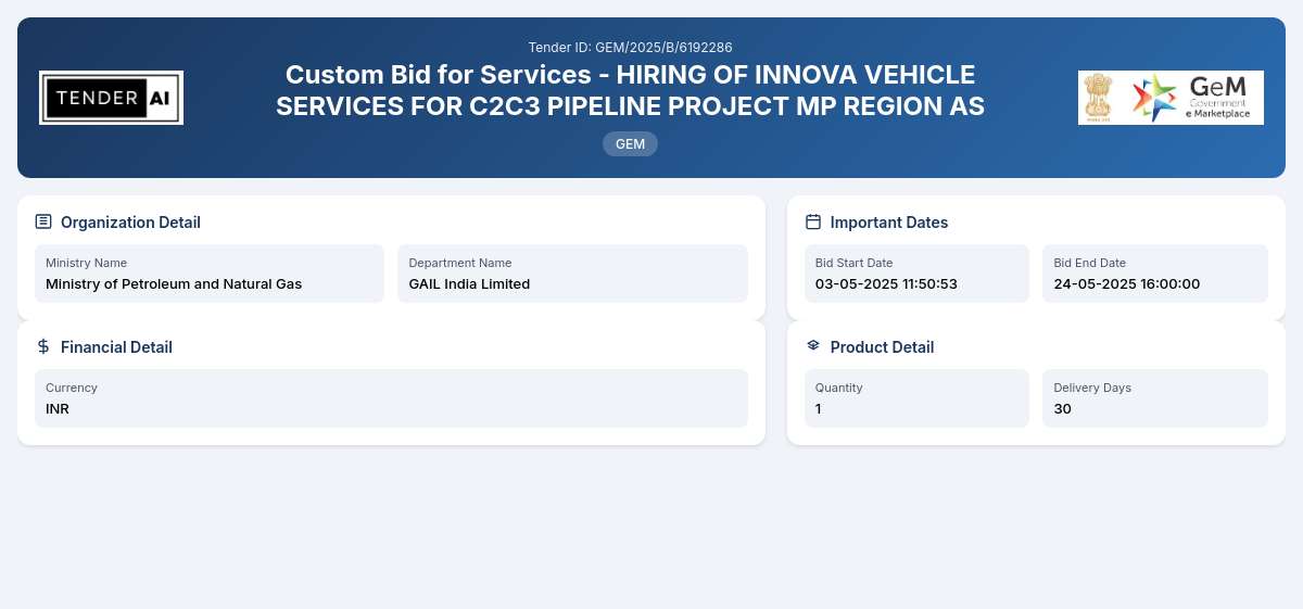 GAIL India Limited Tender by Gail India Limited (GEM/2025/B/6192286) GAIL India Limited Tender by Gail India Limited (GEM/2025/B/6192286)