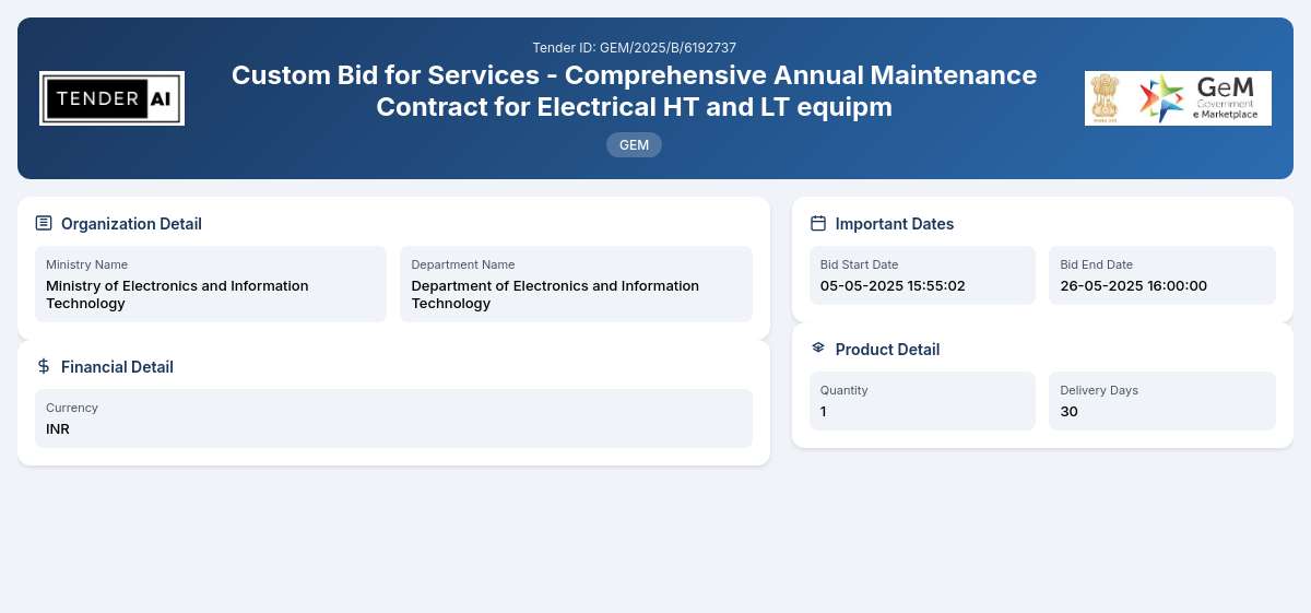 Department of Electronics and Information Technology Tender by Software Technology Parks Of India (stpi) (GEM/2025/B/6192737)