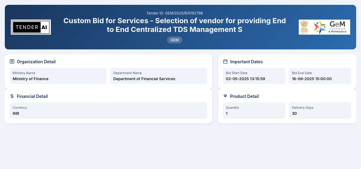 Department of Financial Services Tenders (GEM/2025/B/6192798) Department of Financial Services Tenders (GEM/2025/B/6192798)