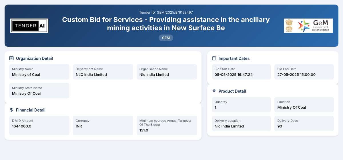 NLC India Limited Tender by Nlc India Limited (GEM/2025/B/6193497) NLC India Limited Tender by Nlc India Limited (GEM/2025/B/6193497)