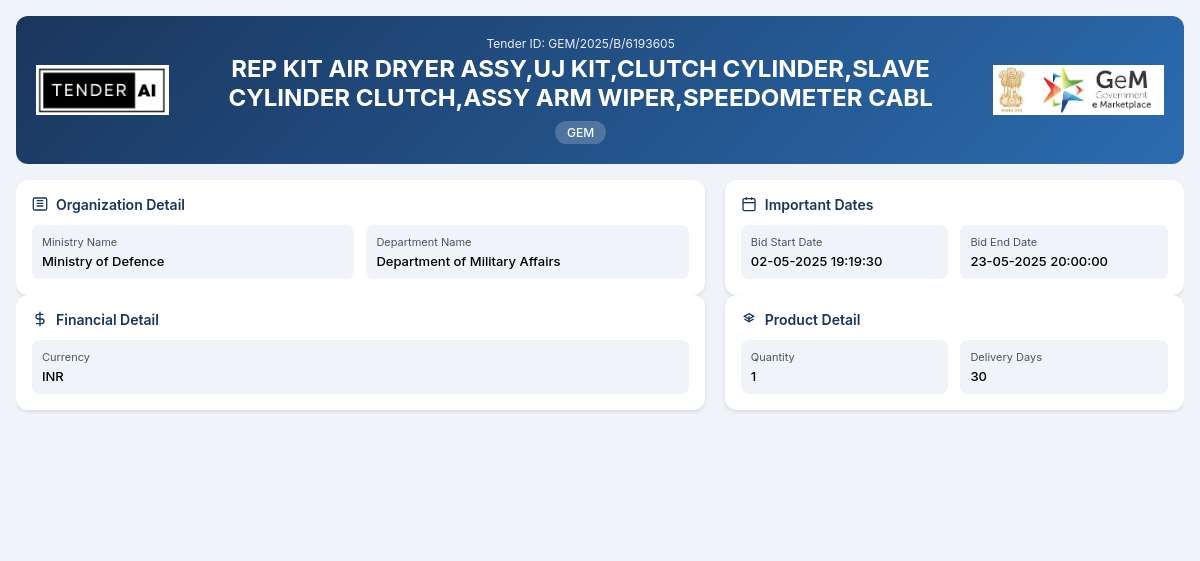 Department of Military Affairs Tender by Indian Army (GEM/2025/B/6193605) Department of Military Affairs Tender by Indian Army (GEM/2025/B/6193605)