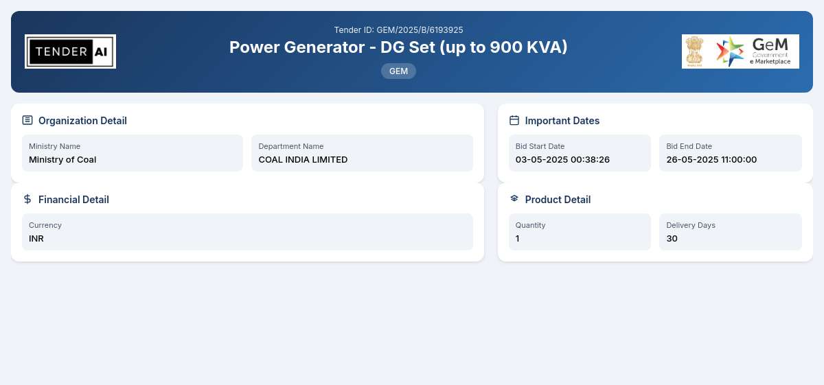 COAL INDIA LIMITED Tender by Western Coalfields Limited (GEM/2025/B/6193925) COAL INDIA LIMITED Tender by Western Coalfields Limited (GEM/2025/B/6193925)