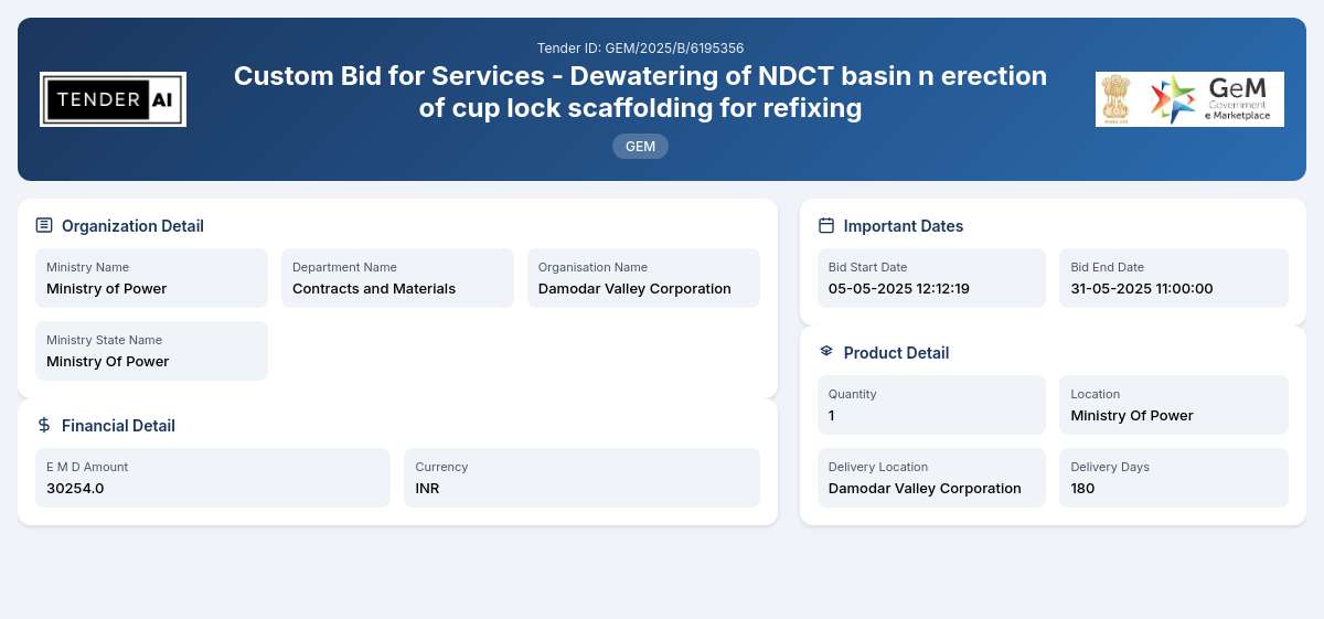 Contracts and Materials Tender by Damodar Valley Corporation (GEM/2025/B/6195356) Contracts and Materials Tender by Damodar Valley Corporation (GEM/2025/B/6195356)