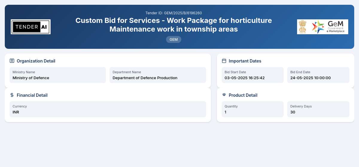 Department of Defence Production Tender by Hindustan Aeronautics Limited (hal) (GEM/2025/B/6196260) Department of Defence Production Tender by Hindustan Aeronautics Limited (hal) (GEM/2025/B/6196260)