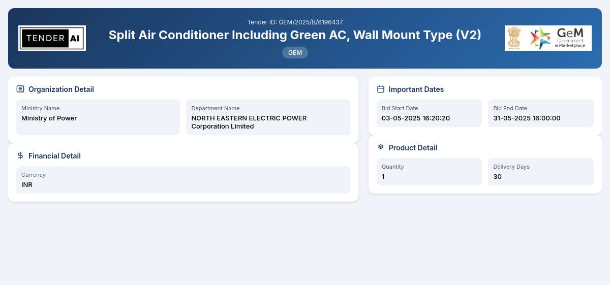 NORTH EASTERN ELECTRIC POWER Corporation Limited Tender by North Eastern Electric Power Corporation Limited (GEM/2025/B/6196437) NORTH EASTERN ELECTRIC POWER Corporation Limited Tender by North Eastern Electric Power Corporation Limited (GEM/2025/B/6196437)