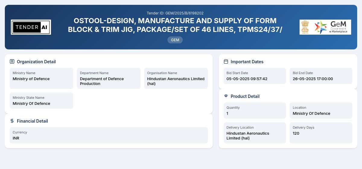 Department of Defence Production Tender by Hindustan Aeronautics Limited (hal) (160d2a7d6) Department of Defence Production Tender by Hindustan Aeronautics Limited (hal) (160d2a7d6)