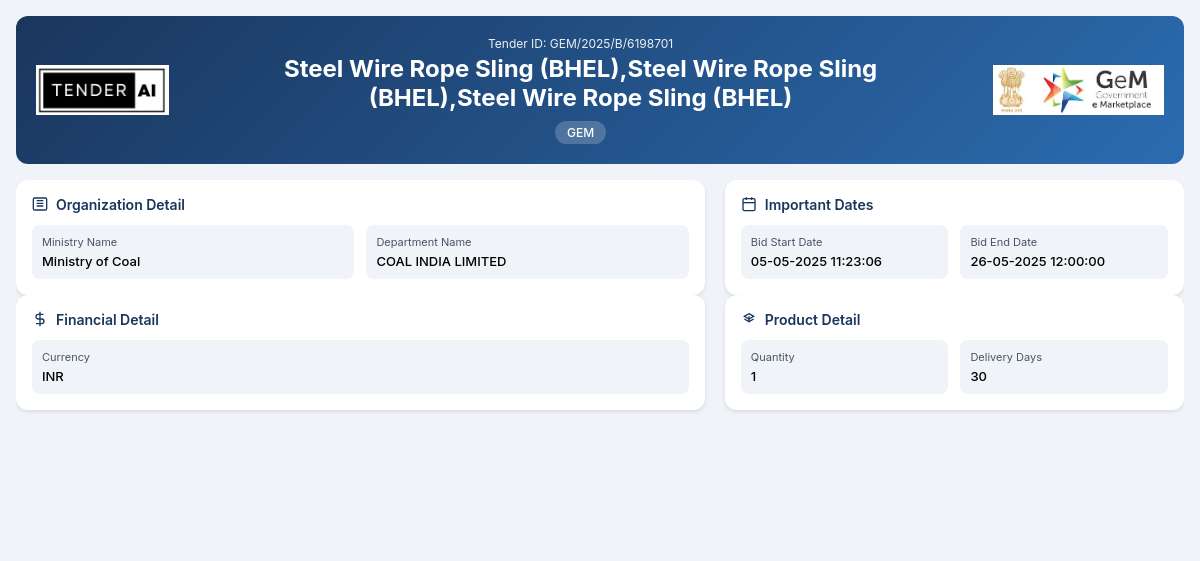 COAL INDIA LIMITED Tender by Eastern Coalfields Limited (1bbc3023) COAL INDIA LIMITED Tender by Eastern Coalfields Limited (1bbc3023)