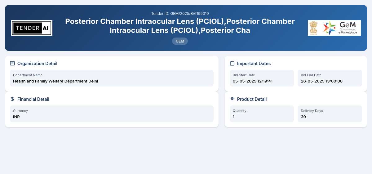 Supply and Delivery of Posterior Chamber Intraocular Lens (PCIOL) Supply and Delivery of Posterior Chamber Intraocular Lens (PCIOL)