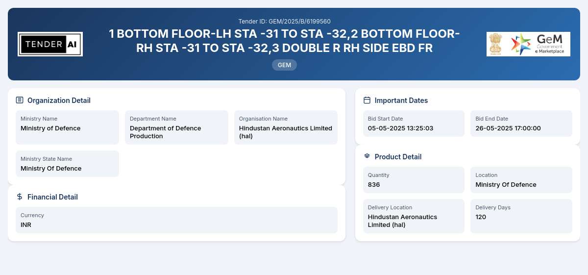 Department of Defence Production Tender by Hindustan Aeronautics Limited (hal) (GEM/2025/B/6199560) Department of Defence Production Tender by Hindustan Aeronautics Limited (hal) (GEM/2025/B/6199560)